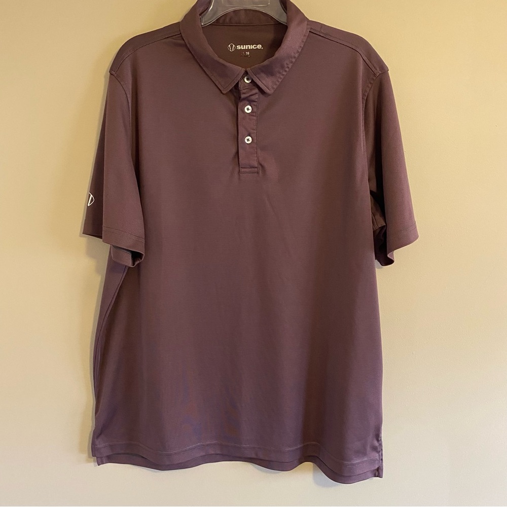 Sunice Men’s XL Coollite Performance Golf Polo - Maroon Striped Moisture Wicking